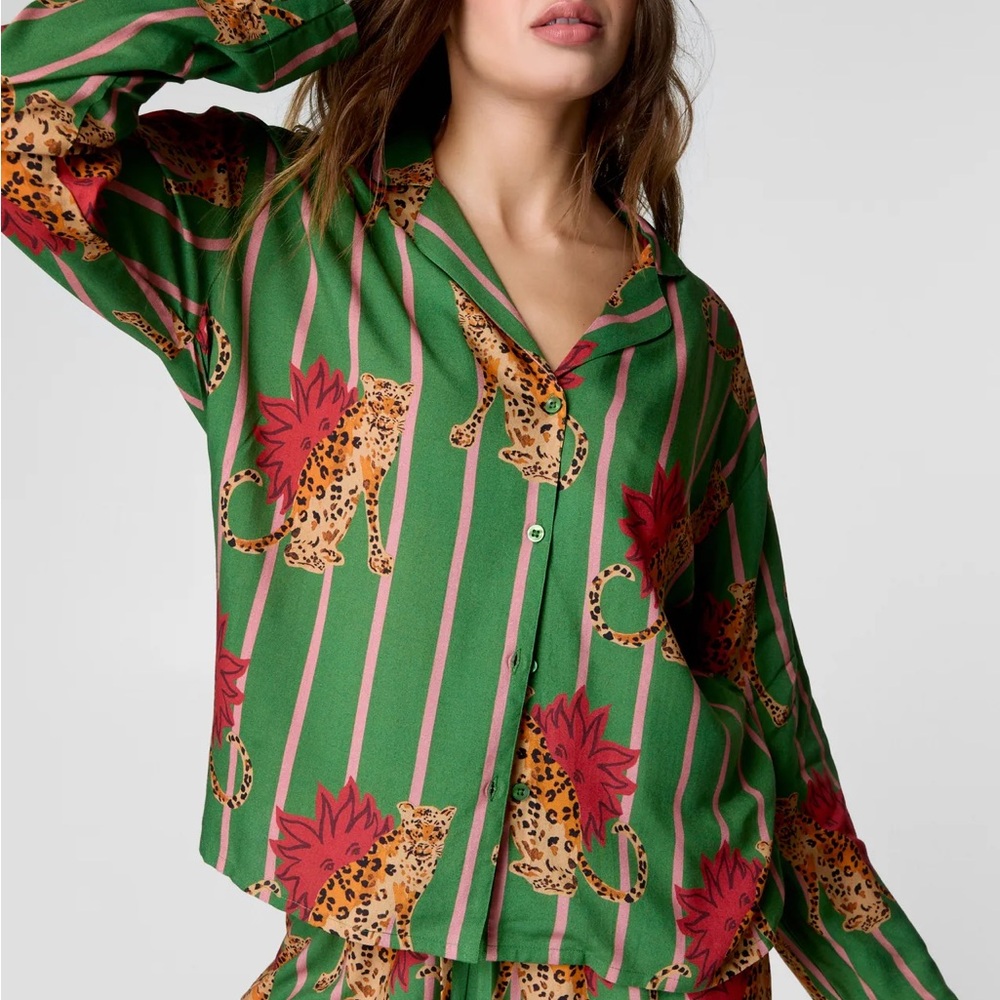 Nasty Gal Green Leopard Print Pajama Set